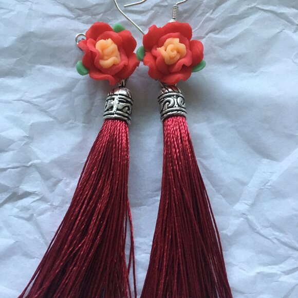 Flower and Tassel Earrings – 6 colors to choose from - Picture 6 of 8